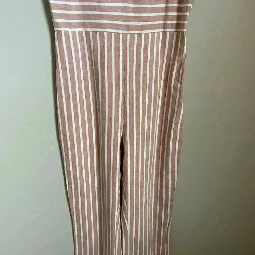 Leith Sleeveless Linen Blend Stripe‎ Jumpsuit XS